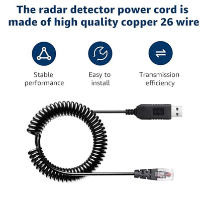 Universal Coiled USB to RJ11 power cable for Escort Uniden Radar Detectors