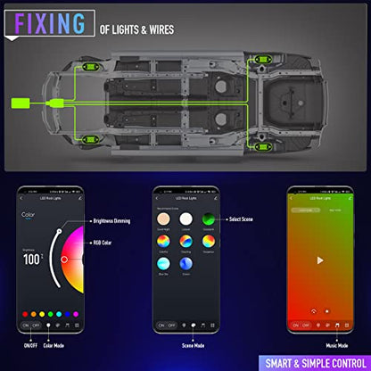 LED RGB Rock Lights for UTV ATV RZR 4 Pods with APP and Remote Control (4 Count)