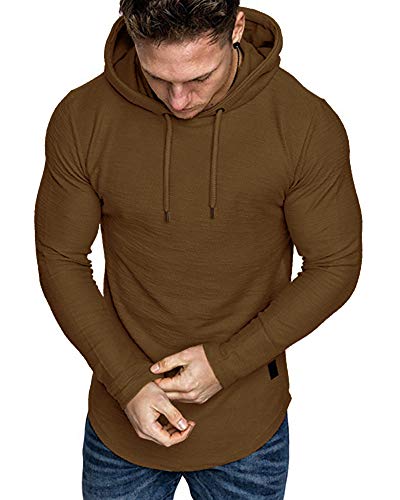 Mens Fashion Athletic Hoodies Sport Sweatshirt Solid Color Fleece Pullover Brown 3X
