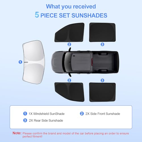 5pcs Car Window Shades for Chevrolet Silverado 2500 Crew cab 2020 (5 Count)