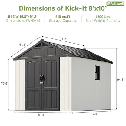 8x10 FT Resin Outdoor Storage Shed with Floor