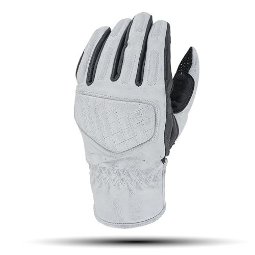 Leather Motorcycle Gloves for Men with Soft Polyester Lining Bike Riding Gloves with Grip Patches on Palm and Accordion Panels on Fingers and Cuff