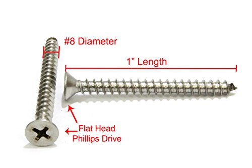 8 X 1'' Stainless Flat Head Phillips Wood Screw (100 Count)