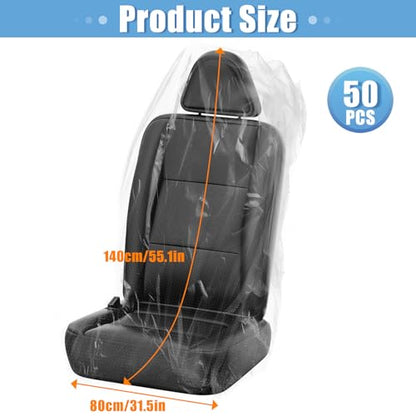 50 PCS Disposable Car Seat Covers Clear Plastic Vehicle Seat Protector