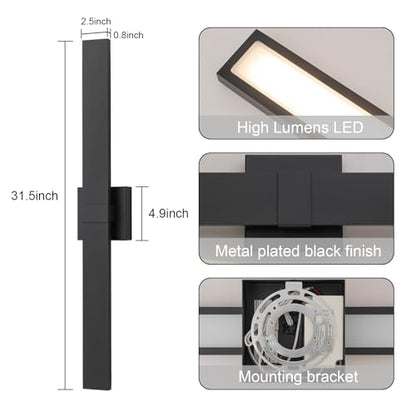 Black Modern LED Outdoor Wall Sconce 31.5" Long Outdoor Wall Lights Exterior Lighting Fixtures for House Porch Patio Garage Front Door
