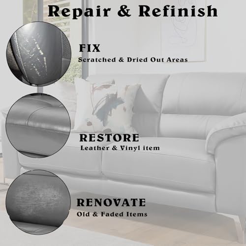 Gray Leather Recoloring Balm Vinyl Auto Dash Board Car Seats Interior Paint Furniture Dye Color Restorer Shoes Sofa Gloves Jacket Purse Bag Couch Stain Remover Fade Scratches Wear Out Repair (12 Fl Oz)