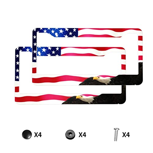 American Flag License Plate Frame American Flag License Plate Holder America Eagle License Plate Frame Covers US Car Tag Frame Stainless Aluminum 2 Pack 2 Holes Decorative 2 Pcs Set for Men