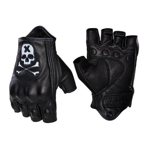 Goatskin Leather Motorcycle Motorbike Powersports Racing Gloves Reflective Skull Touchscreen for Men and Women Model