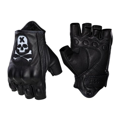 Goatskin Leather Motorcycle Motorbike Powersports Racing Gloves Reflective Skull Touchscreen for Men and Women Model