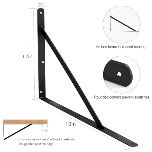 16 Pack L18 x H 12" Black Heavy Duty Shelf Brackets with Screws Metal Shelf Brackets Shelf Support Angle Brackets for Shelves L Brackets Heavy Duty Floating Shelf (16 Count)