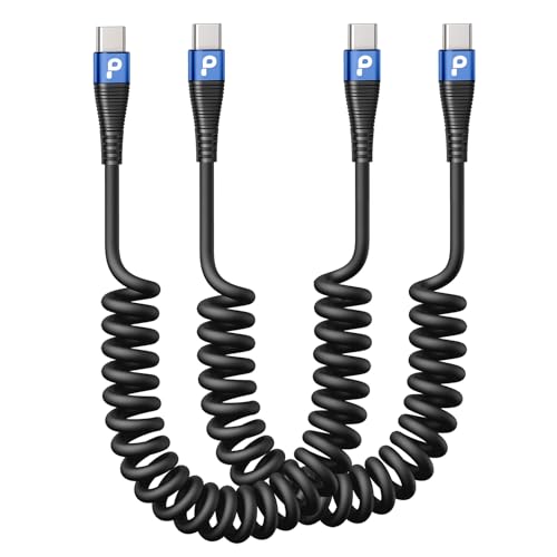 USB C Cable 100W 3FT Coiled USB C to USB C Charger Cable for Car (2 Count)