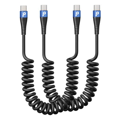 USB C Cable 100W 3FT Coiled USB C to USB C Charger Cable for Car (2 Count)