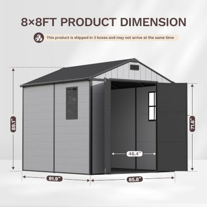 8x8 FT Resin Outdoor Storage Shed with Floor