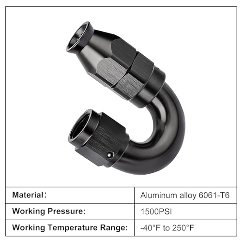 4AN 180 Degree PTFE One Piece Full Flow End Hose Fitting Aluminum Black