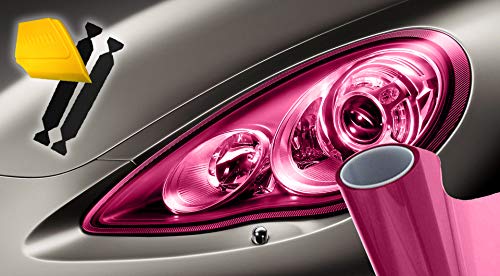Extra Wide Headlight Taillight Vinyl Tint Wrap 16 Inch x 48 Inch Roll Including Yellow Detailer Squeegee & 2X Black Felt Edge Decals