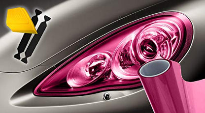 Extra Wide Headlight Taillight Vinyl Tint Wrap 16 Inch x 48 Inch Roll Including Yellow Detailer Squeegee & 2X Black Felt Edge Decals