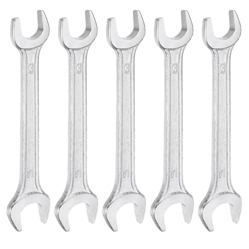 5pcs Double Open End Wrench 13mm x 14mm Metric 15 Degree Offset Angle Small Flat Head Wrench Galvanizing Open Ended Spanner for Automotive Repair Furniture Assembly (5 Count)