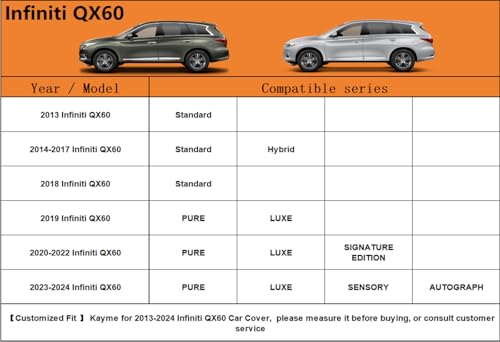 6 Layers SUV Car Cover Custom Fit for Infiniti QX60（2013