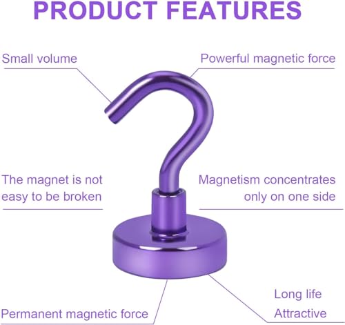 Magnetic Hooks 10pcs 30lbs Cruise Essentials 2026 Magnet Hook Purple (10 Count)