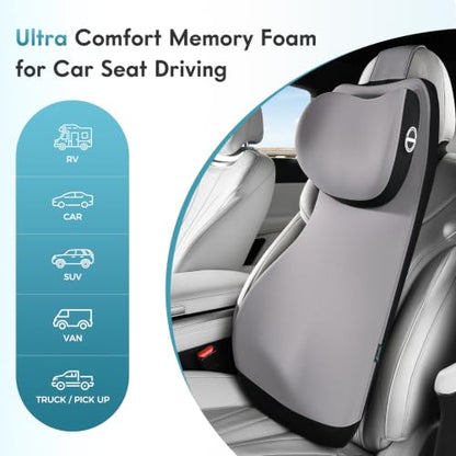 Memory Foam Lumbar Support and Headrest Pillow for Car Ergonomic Integrated Widened Design Head Neck Lumbar Support Breathable Washable Cushion for Car Truck Seat Long Driving Back Pain Relief