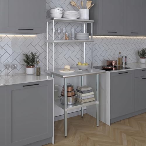 Stainless Steel Work Table Double Tier Overshelf