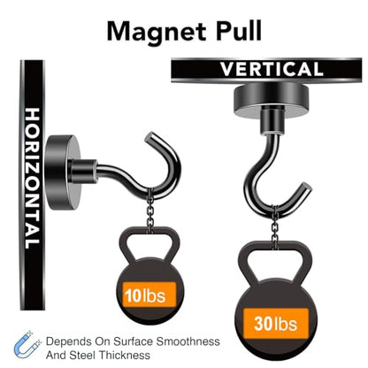 Magnetic Hooks 30Lbs+ Black Heavy Duty Earth Magnets with Hook