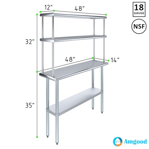 Stainless Steel Work Table Double Tier Overshelf