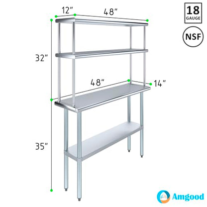 Stainless Steel Work Table Double Tier Overshelf