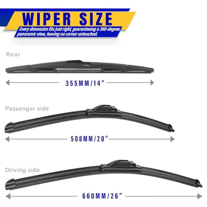 3 Wipers Fits Ford Edge 2007