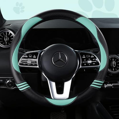 Car Steering Wheel Covers for Women Padded Carbon Fiber PU Leather Cute Auto Interior Accessories for Vehicle