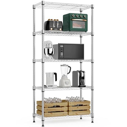 1250 lbs 5 Tier Shelf Metal Storage Shelves Wire Rack Closet Organizers for Garage Kitchen Bathroom Laundry Black 11.8" D x 23.6" W x 59.5" H (5 Count)