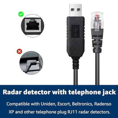 USB to RJ11 Radar Detector Power Cable for Uniden Escort Detectors 4.92Ft