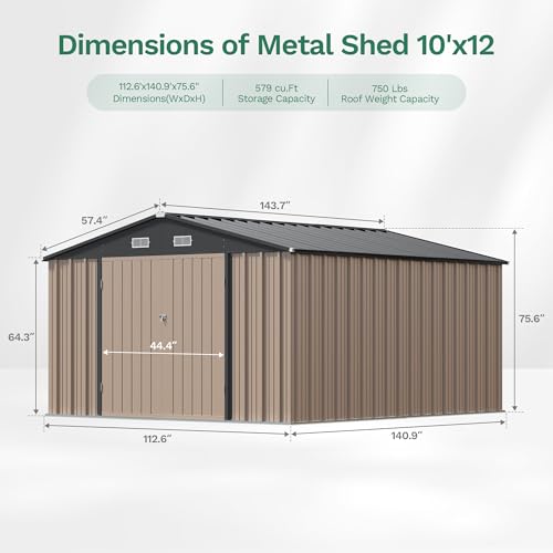 10x12 FT Outdoor Storage Shed with Floor Frame