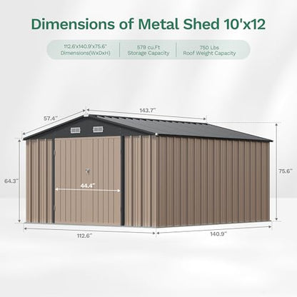 10x12 FT Outdoor Storage Shed with Floor Frame