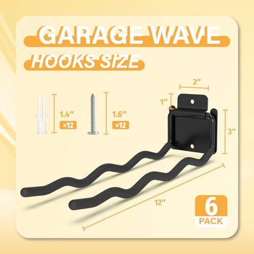 6 Pack 12" Wave Garage Hooks (6 Count)