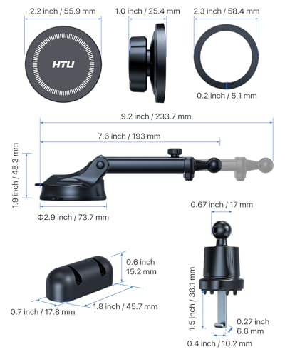 Military Grade】HTU for MagSafe Car Mount【Upgraded Strongest Suction】Magnetic Phone Holder Cell Stand for Dashboard Windshield Vent