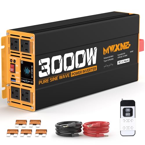 3000W Pure Sine Wave Inverter 12V DC to 110V 120V AC Converter for RV Truck Home Off