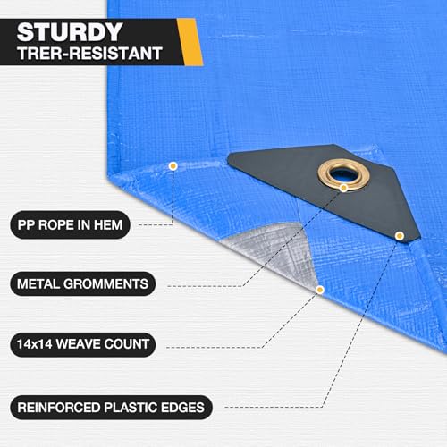 Heavy Duty Tarp 14 Mil Tarp Waterproof Blue 16x20 FT