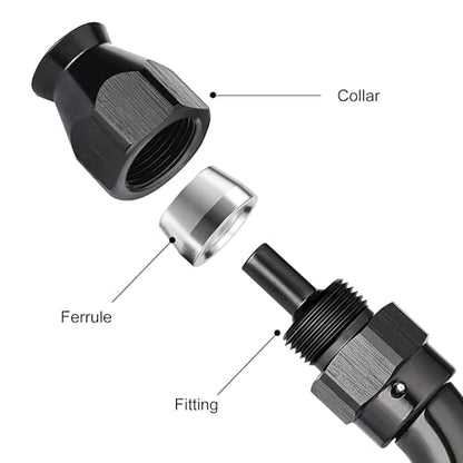 4AN 45 Degree PTFE One Piece Full Flow End Hose Fitting Aluminum Black