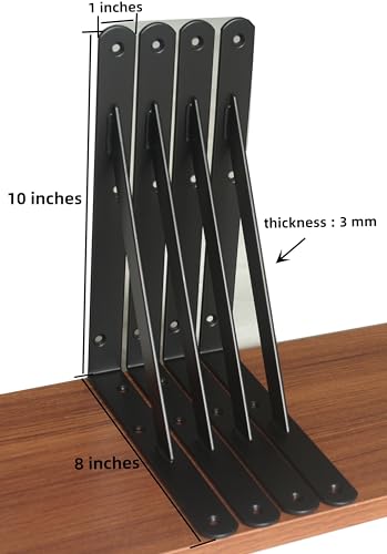 2 Pack L10 x H 8" Black Heavy Duty Shelf Brackets with Screws Metal Shelf Brackets Shelf Support Angle Brackets for Shelves L Brackets Heavy Duty Floating Shelf (2 Count)