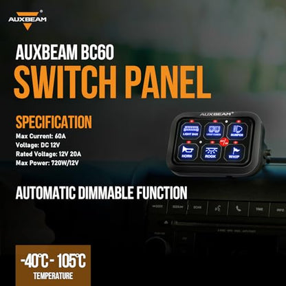 6 Gang Switch Panel BC60 Universal Circuit Control Relay System Automatic Dimmable LED Switch Pod Touch Control Panel Switch Box for Car Truck Pickup Boat UTV SUV