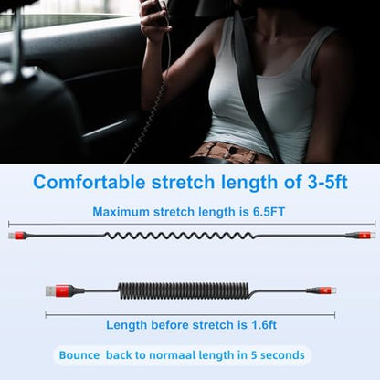 Coiled USB A to USB C Cable for Car 6FT 2Pack USB C Charger Cable Fast (12 Foot)