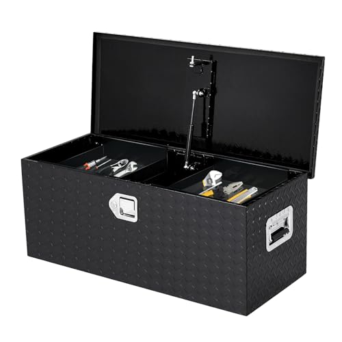 36 Inch Heavy Duty Aluminum Diamond Plate Tool Box Pick Up Truck Bed RV Trailer Toolbox Waterproof Square Storage Organizer with Side Handle