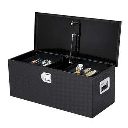 36 Inch Heavy Duty Aluminum Diamond Plate Tool Box Pick Up Truck Bed RV Trailer Toolbox Waterproof Square Storage Organizer with Side Handle