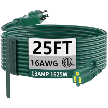 16 3 Gauge Indoor Outdoor Green Extension Cord 25 ft Waterproof