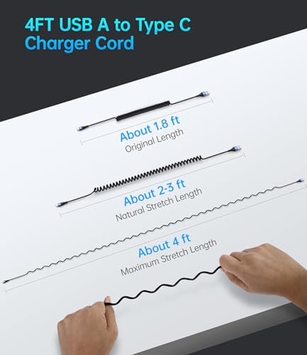 USB C Cable 3ft 2Pack Coiled USB A to USB C Charge Cord for Car
