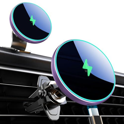 for Magsafe Car Mount Charger 15W LED RGB Car Phone Holder for Dash Vent