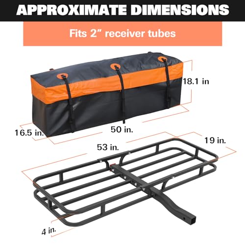 53" x 19" Hitch Mount Cargo Carrier Basket 500LB Capacity with Hitch Stabilizer