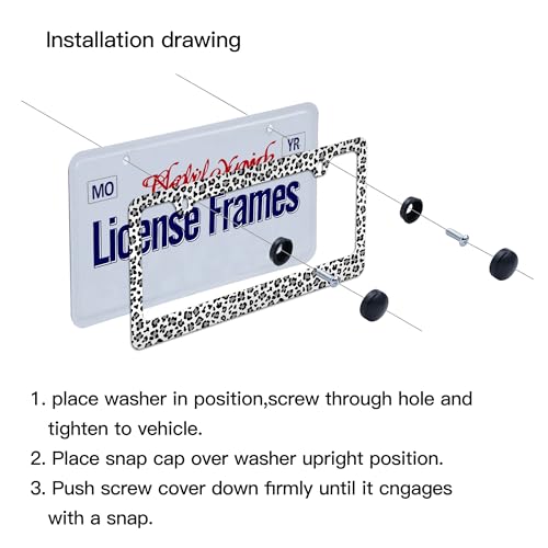 White Cheetah License Plate Holder Leopard Print License Plate Frame Cheetah Leopard License Plate Covers tag Frame for Women 12.3" X 6.3"