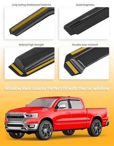 Window Visors Rain Guards for Dodge RAM 1500 Crew Cab 2019 (4 Count)